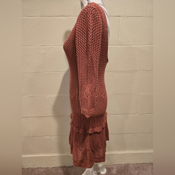 Women's Moda International Vintage Cotton Crochet Dress Rust Medium. - Picture 8 of 15